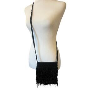 VINTAGE ANTIQUE BEADED SATIN CROSSBODY COCKTAIL SHOULDER BAG PURSE BLACK